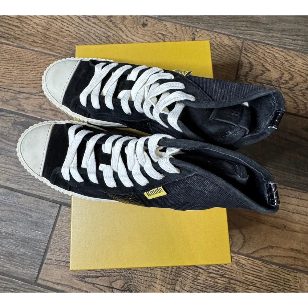 Rhude Bel Airs High Top Canvas Sneakers Black White Crocodile Detail Men's 8 - Picture 5 of 15